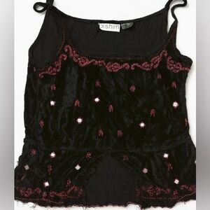 Black Velvet Beaded Cami – Whimsigoth Gothic Fairy Y2K Embroidered Tank XL